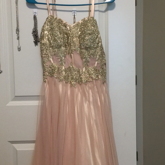 Dresses & Skirts - Blush sheer prom dress with gold accents